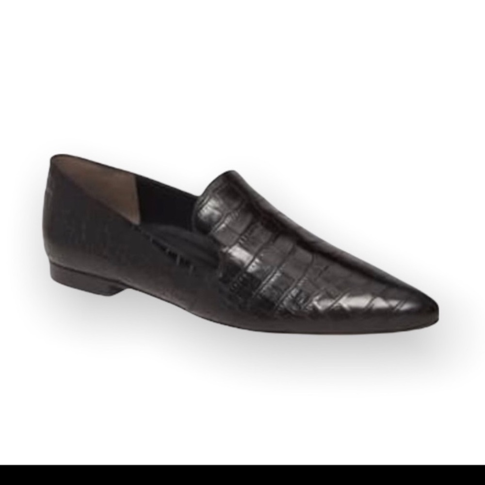 Paul Green Belinda Black Croc Embossed Leather Loafer Pointy Toe 7 US 9.5 Preppy